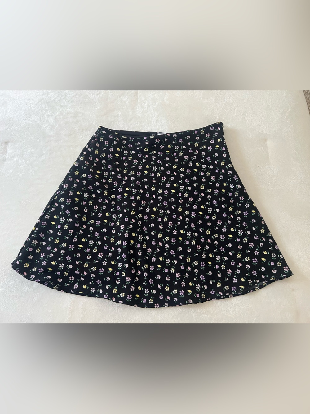 H&M Black Floral Skater Skirt with purple and Yellow Flowers